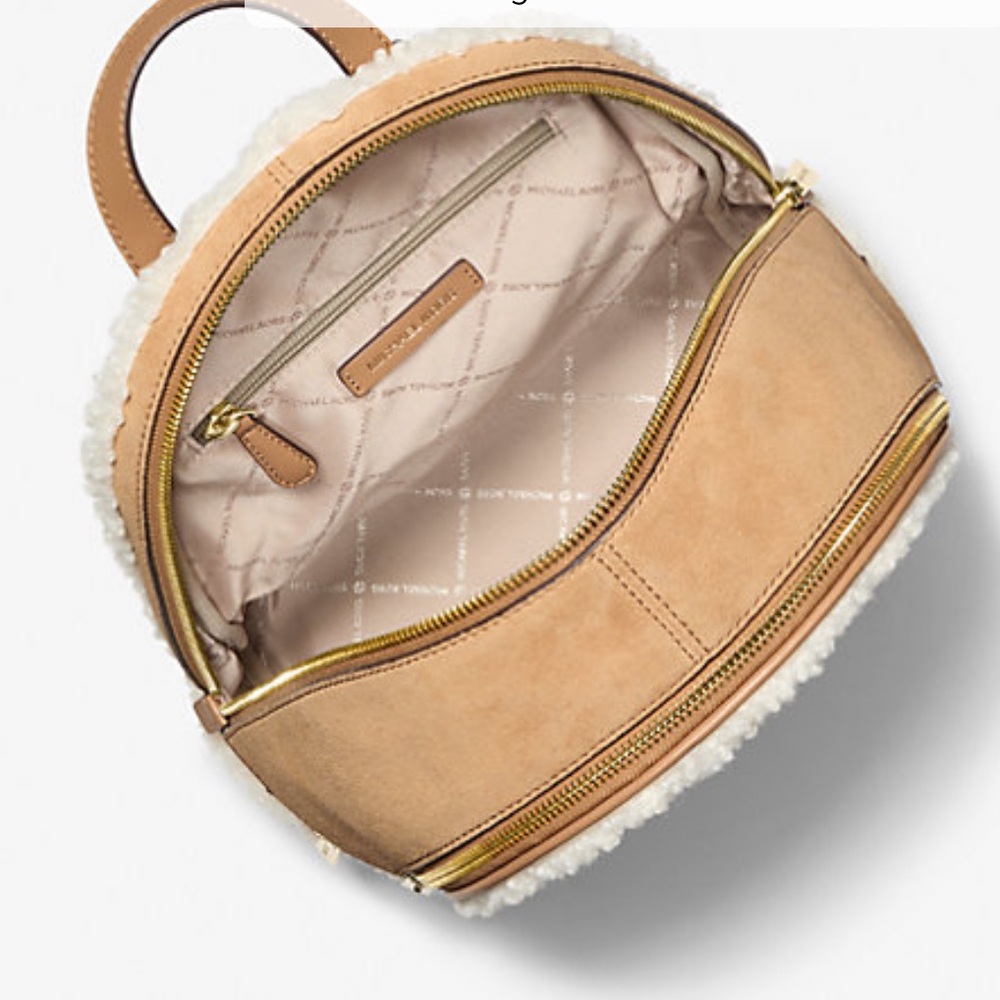 MICHAEL KORS Rhea Medium Suede and Faux Shearling Backpack
Peanut 
NWT - Picture 5 of 16